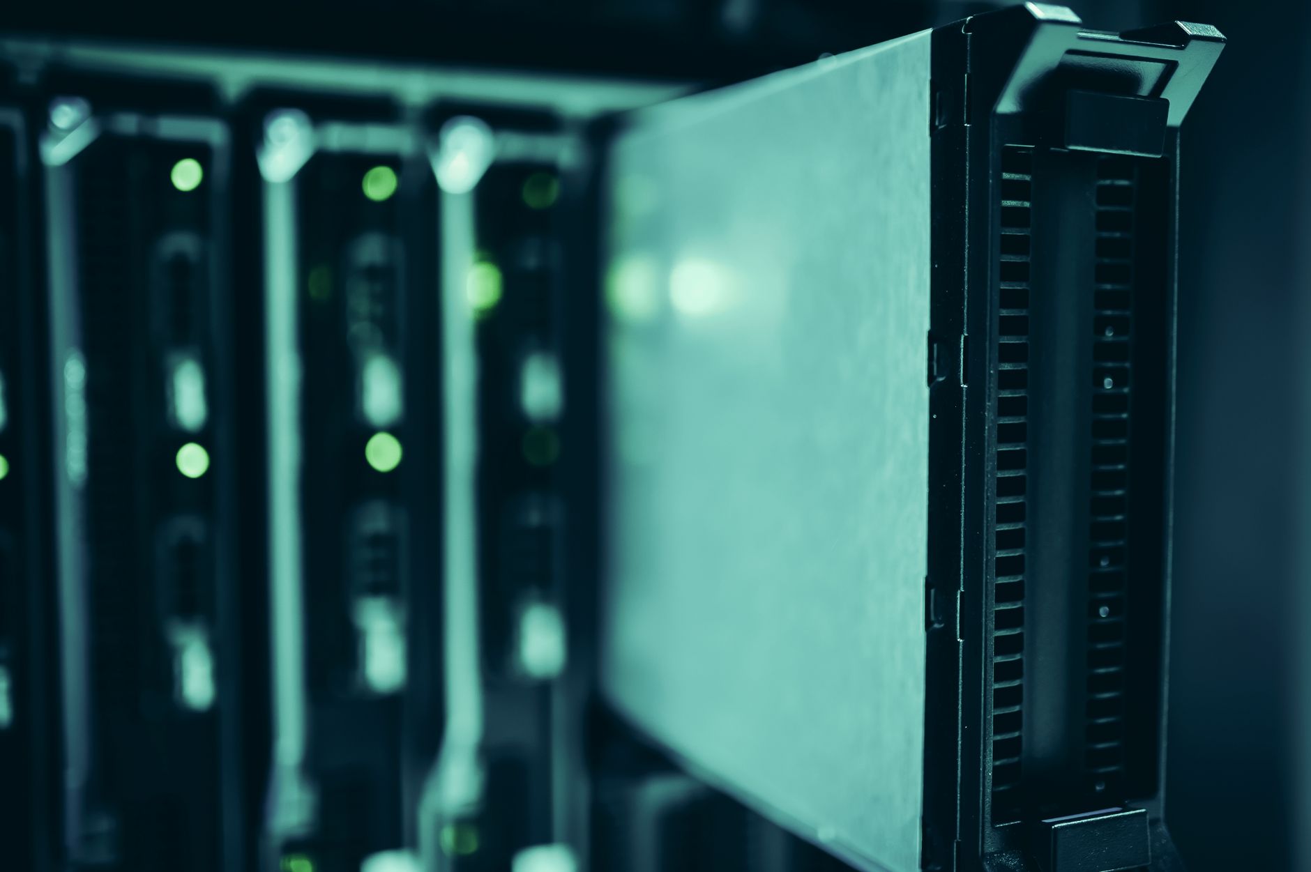 Close-up of server racks in a data center highlighting technology infrastructure